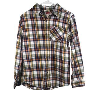 Levi's Flannel Shirt Boys 14/16 Plaid Button Down Long Sleeve Pocket Green